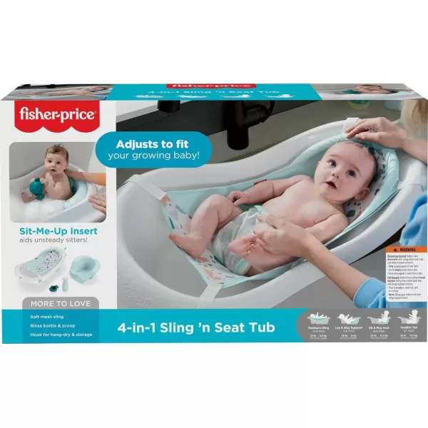 imageFisherPrice Baby to Toddler Bath 4in1 Sling n Seat Tub with Removable Infant Support and 2 Toys Climbing LeavesPacific Pebble