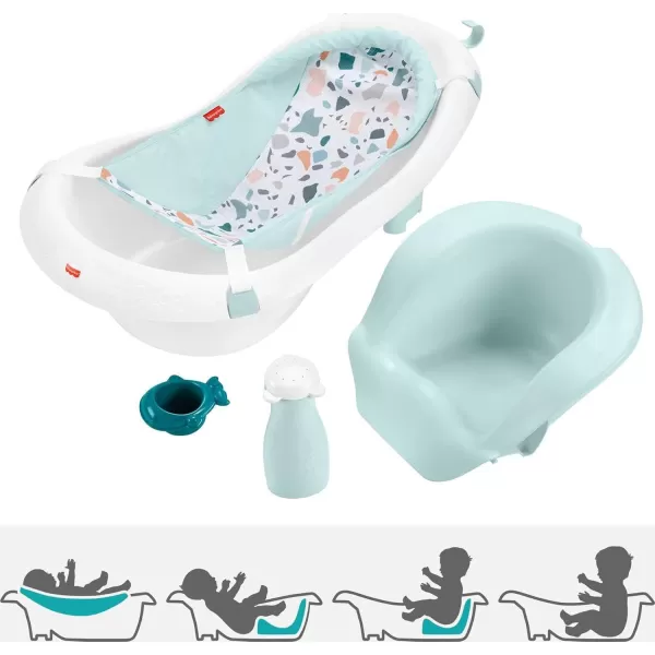 imageFisherPrice Baby to Toddler Bath 4in1 Sling n Seat Tub with Removable Infant Support and 2 Toys Climbing LeavesPacific Pebble