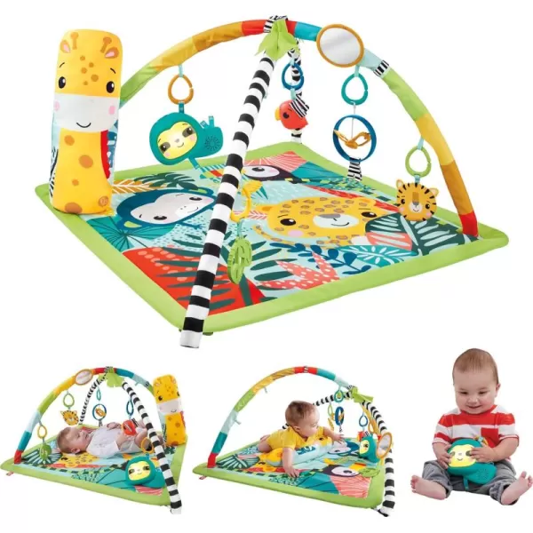 imageFisherPrice Baby Playmat 3in1 Rainforest Sensory Gym with Music ampamp Lights Tummy Wedge ampamp 5 Developmental Toys for Newborns 0 Months