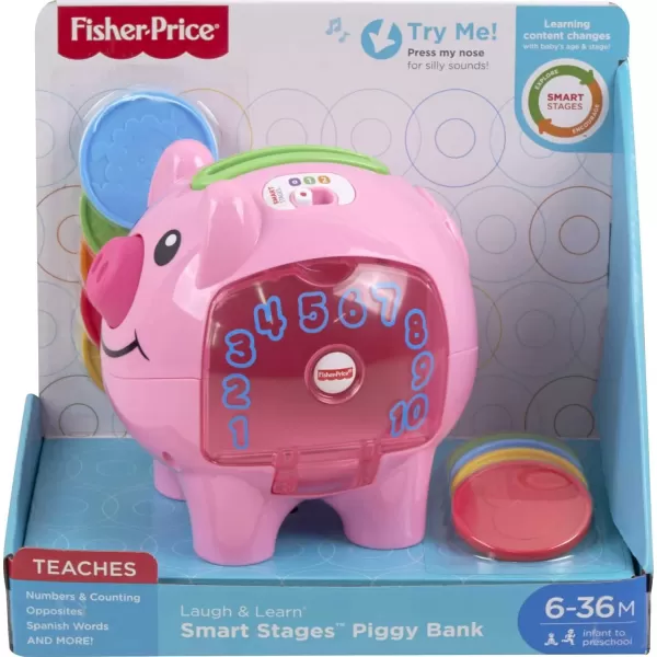 imageFisherPrice Baby ampamp Toddler Toy Laugh ampamp Learn Smart Stages Piggy Bank with Learning Songs ampamp Phrases for Infants Ages 6 MonthsStandard Packaging