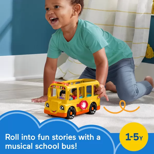 imageFisherPrice Little People Toddler Toy School Bus Musical PushAlong Vehicle with 2 Figures for Pretend Play Ages 1 YearsSchool Bus