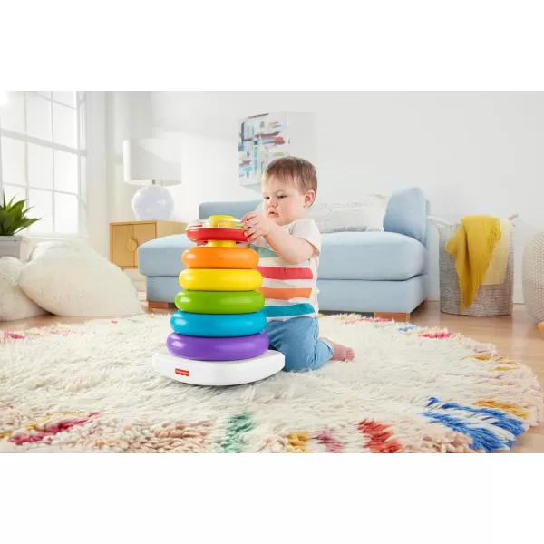 imageFisherPrice Toddler Toy Giant RockAStack 6 Stacking Rings with RolyPoly Base for Ages 1 Years 14 Inches Tall