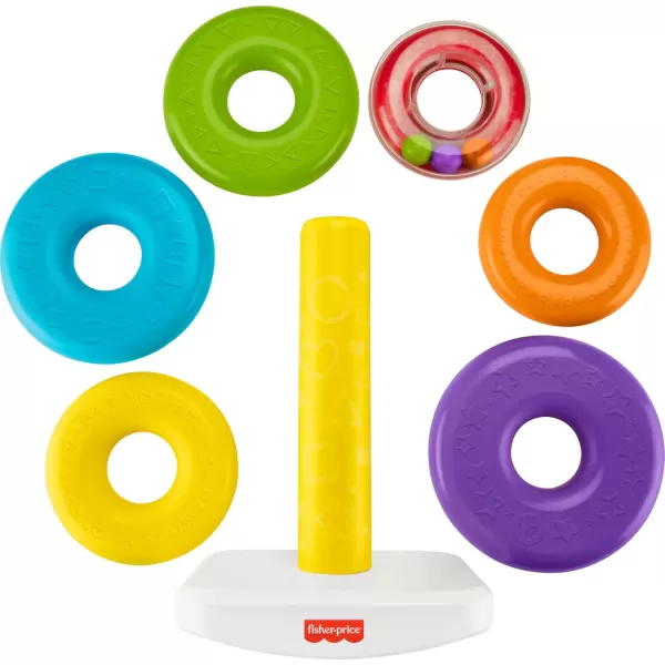 imageFisherPrice Toddler Toy Giant RockAStack 6 Stacking Rings with RolyPoly Base for Ages 1 Years 14 Inches Tall