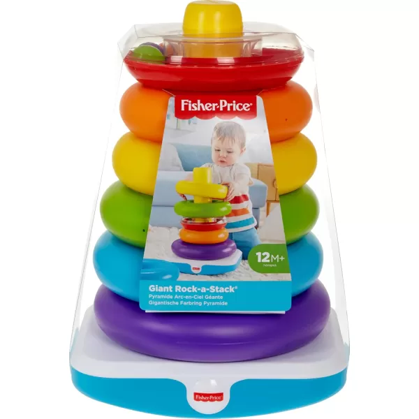 imageFisherPrice Toddler Toy Giant RockAStack 6 Stacking Rings with RolyPoly Base for Ages 1 Years 14 Inches Tall