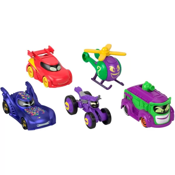 imageFisherPrice DC Batwheels 155 Scale Toy Cars 5Pack Bam Batmobile Redbird Prank Bibi ampamp Quizz Batcast Metal Diecast Vehicles Ages 35pack of Cars