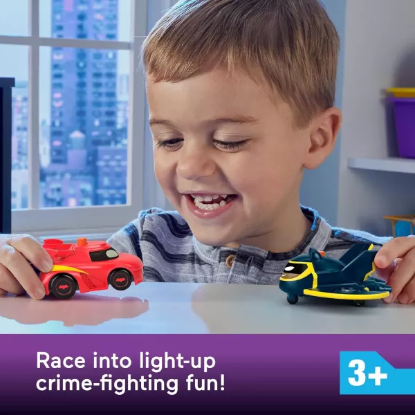 imageFisherPrice DC Batwheels LightUp 155 Scale Toy Cars 2Pack Redbird and Batwing Preschool Pretend Play Ages 3 Years