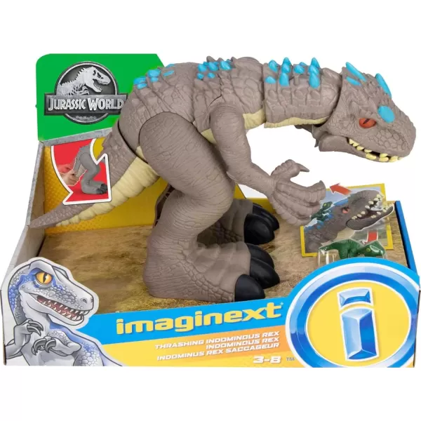 imageFisherPrice Imaginext Jurassic World Dinosaur Toy Thrashing Indominus Rex Figure Set for Pretend Play Preschool Kids Ages 3 Years