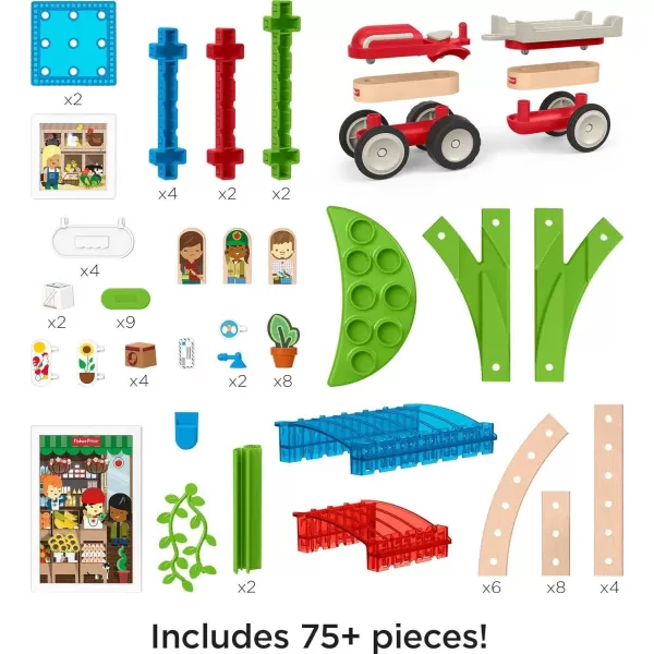 imageFisherPrice Wooden Building Toy Wonder Makers Design System Build Around Town Starter Kit 75 Wood Piece Playset for Preschool Kids Ages 3 YearsStandard