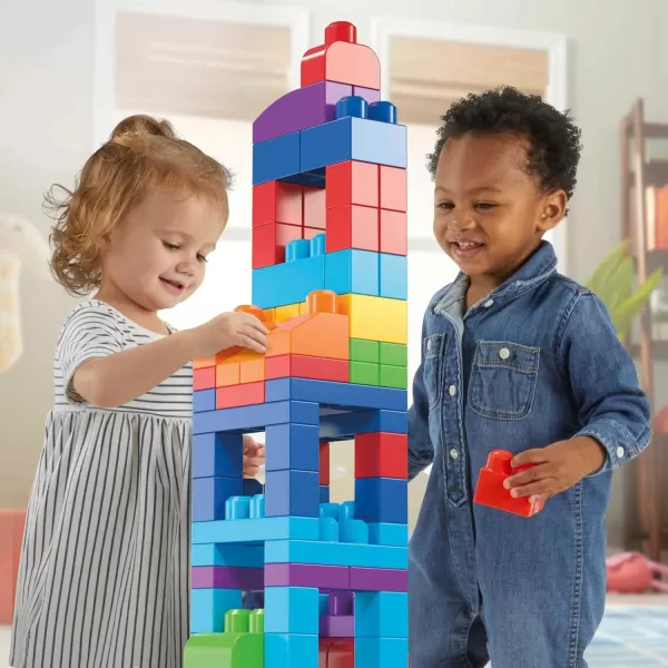 imageMEGA BLOKS First Builders Toddler Blocks Toys Set Big Building Bag with 80 Pieces and Storage Pink Ages 1 YearsBlue Bag