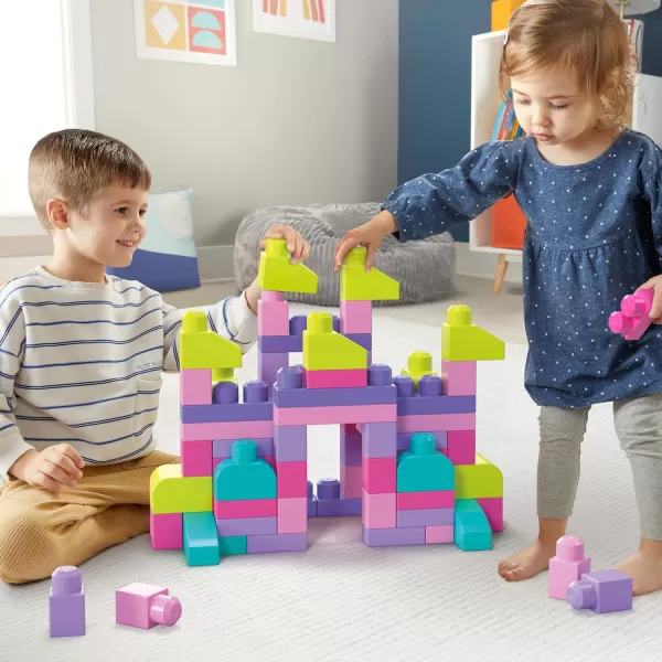 imageMEGA BLOKS First Builders Toddler Blocks Toys Set Big Building Bag with 80 Pieces and Storage Pink Ages 1 YearsPink Bag