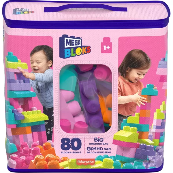 imageMEGA BLOKS First Builders Toddler Blocks Toys Set Big Building Bag with 80 Pieces and Storage Pink Ages 1 YearsPink Bag