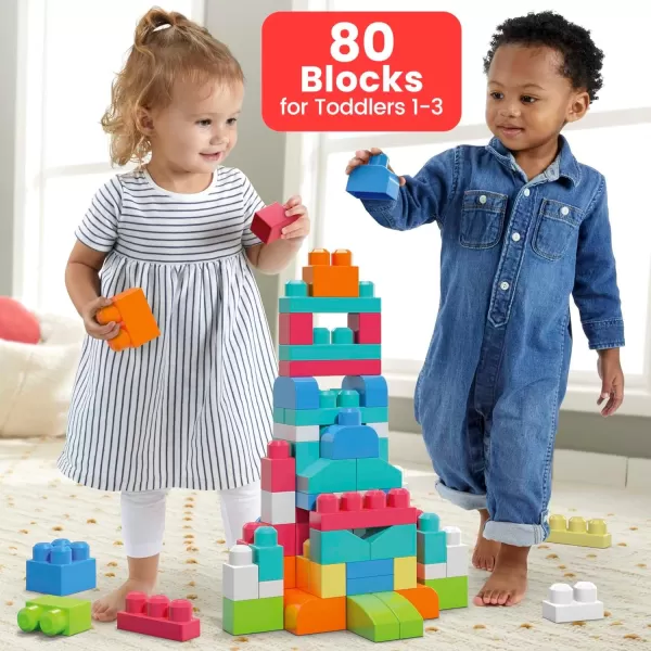 imageMEGA BLOKS First Builders Toddler Blocks Toys Set Big Building Bag with 80 Pieces and Storage Red Ages 1 Years