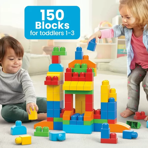 imageMEGA BLOKS First Builders Toddler Blocks Toys Set Deluxe Building Bag with 150 Pieces and Storage Blue Ages 1 Years