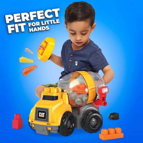 imageMega BLOKS Cat Toddler Blocks Building Toy Set Cement Mixer Truck with 9 Pieces and Storage Yellow Ages 1 Years