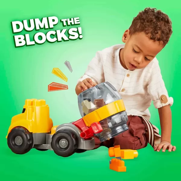 imageMega BLOKS Cat Toddler Blocks Building Toy Set Cement Mixer Truck with 9 Pieces and Storage Yellow Ages 1 Years