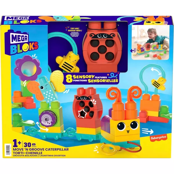 imageMega BLOKS FisherPrice Toddler Building Blocks Toy Set Move n Groove Caterpillar Train with 24 Pieces Ages 1 Years