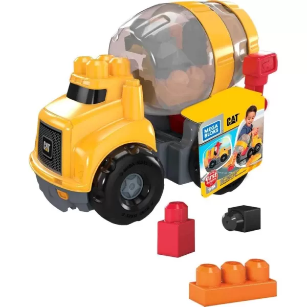 imageMega BLOKS Cat Toddler Blocks Building Toy Set Cement Mixer Truck with 9 Pieces and Storage Yellow Ages 1 Years