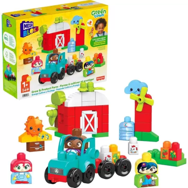 imageMega BLOKS FisherPrice Toddler Building Blocks Toy Set Green Town Grow ampamp Protect Farm with 51 Pieces 3 Figures Ages 1 YearsMulticolor