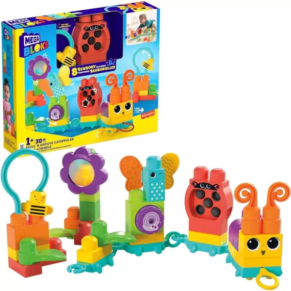 imageMega BLOKS FisherPrice Toddler Building Blocks Toy Set Move n Groove Caterpillar Train with 24 Pieces Ages 1 Years