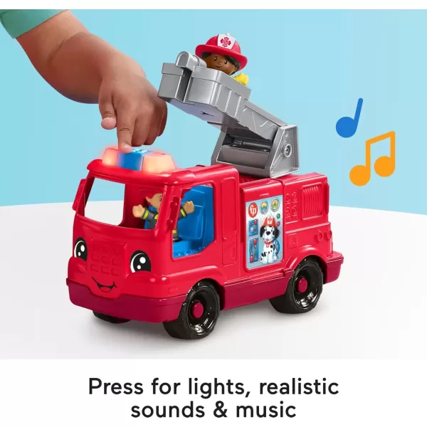 imageFisherPrice Little People Toddler Toy Fire Truck Musical PushAlong Vehicle with 2 Figures for Pretend Play Ages 1 Years