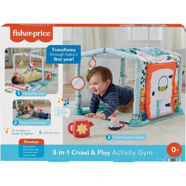 imageFisherPrice Baby Playmat 3in1 Crawl ampamp Play Activity Gym Cottage Theme with Tunnel ampamp Developmental Toys for Newborns 0 Months