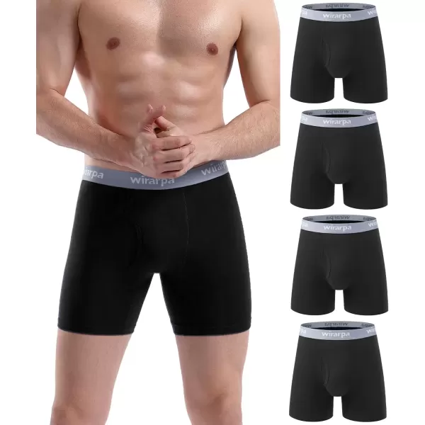 imagewirarpa Mens Boxer Briefs Cotton Stretch Underwear Open Fly Tagless Underpants Regular Leg 4 PackPackBlack