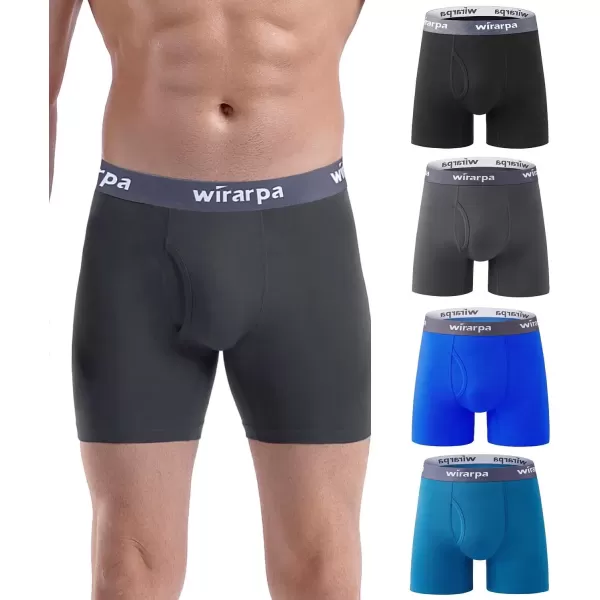 imagewirarpa Mens Boxer Briefs Cotton Stretch Underwear Open Fly Tagless Underpants Regular Leg 4 PackPackBlackBlueTealDeep Grey