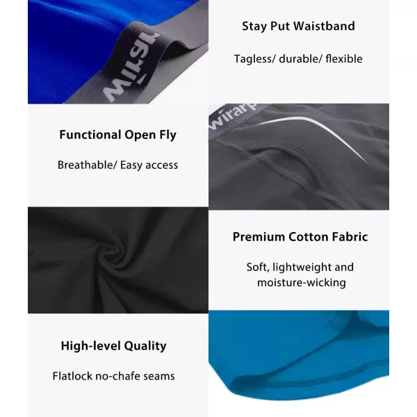 imagewirarpa Mens Boxer Briefs Cotton Stretch Underwear Open Fly Tagless Underpants Regular Leg 4 PackPackBlackBlueTealDeep Grey