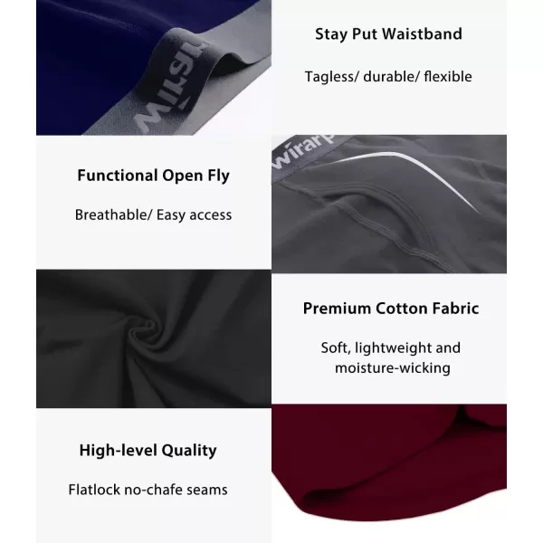 imagewirarpa Mens Boxer Briefs Cotton Stretch Underwear Open Fly Tagless Underpants Regular Leg 4 PackPackBlackDeep BlueRedDeep Grey