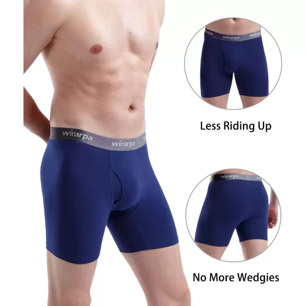 imagewirarpa Mens Boxer Briefs Cotton Stretch Underwear Open Fly Tagless Underpants Regular Leg 4 PackPackBlackDeep BlueRedDeep Grey