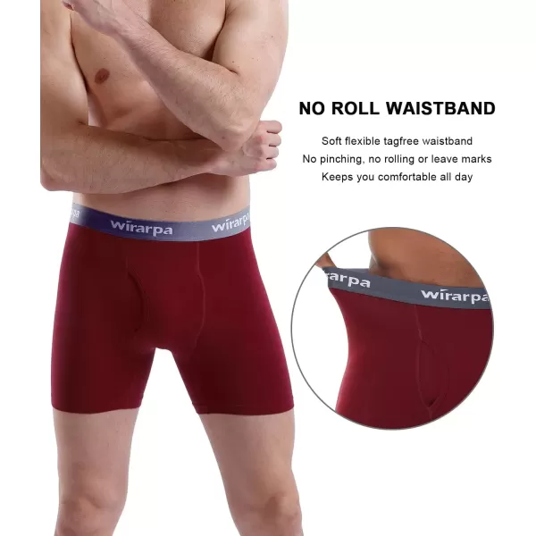 imagewirarpa Mens Boxer Briefs Cotton Stretch Underwear Open Fly Tagless Underpants Regular Leg 4 PackPackBlackDeep BlueRedDeep Grey