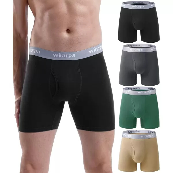 imagewirarpa Mens Boxer Briefs Cotton Stretch Underwear Open Fly Tagless Underpants Regular Leg 4 PackPackMulticolora64 Pack