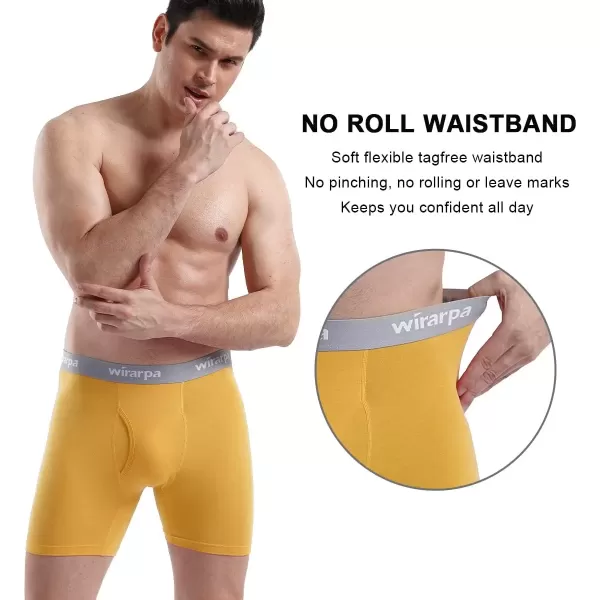 imagewirarpa Mens Boxer Briefs Cotton Stretch Underwear Open Fly Tagless Underpants Regular Leg 4 PackPackPlum RedOrangeYellowAiry Blue
