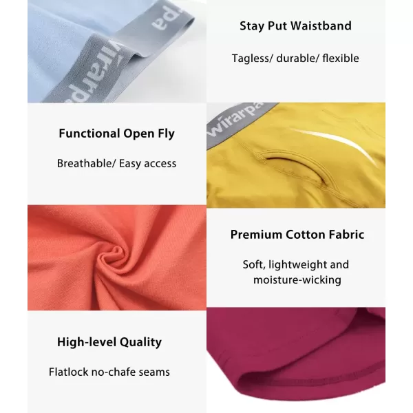imagewirarpa Mens Boxer Briefs Cotton Stretch Underwear Open Fly Tagless Underpants Regular Leg 4 PackPackPlum RedOrangeYellowAiry Blue