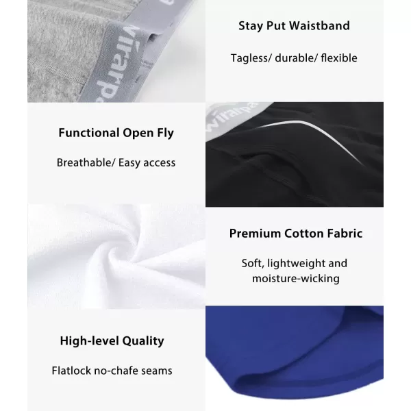 imagewirarpa Mens Boxer Briefs Cotton Stretch Underwear Open Fly Tagless Underpants Regular Leg 4 PackPackWhiteHeather GrayBlackBlue