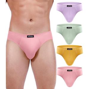 imagewirarpa Mens 100 Cotton Briefs Underwear No Fly Covered Waistband 4 PackLight GreenYellowPinkLight Purple