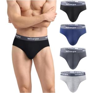 imagewirarpa Mens Underwear Modal No Fly Briefs Silky Comfortable Underpants 4 PackBlackDeep BlueDeep GreyHeather Grey