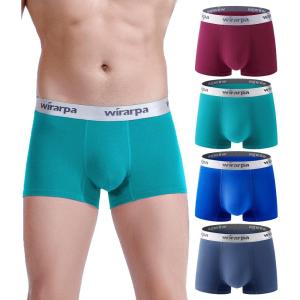 imagewirarpa Mens Trunks Underwear Cotton Boxer Briefs Short Leg Comfortable Underpants 4 PackBurgundy lake Blue dazzling Blue bijou Blue
