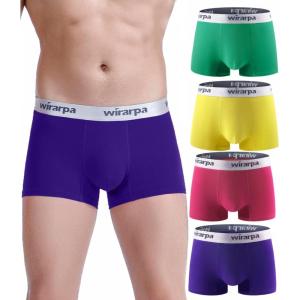 imagewirarpa Mens Trunks Underwear Cotton Boxer Briefs Short Leg Comfortable Underpants 4 PackPurple red yellow green