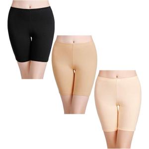 imagewirarpa Womens Anti Chafing Cotton Underwear Boy Shorts Long Leg Boyshorts Panties 3 PackBlack Beige Apricot3 Pack