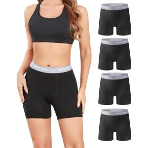 imagewirarpa Womens Boxer Briefs Cotton Underwear Anti Chafing Boy Shorts Panties 55quot Inseam 4 PackBlack