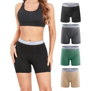 imagewirarpa Womens Boxer Briefs Cotton Underwear Anti Chafing Boy Shorts Panties 55quot Inseam 4 PackBlackDark GrayGreenNude