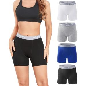 imagewirarpa Womens Boxer Briefs Cotton Underwear Anti Chafing Boy Shorts Panties 55quot Inseam 4 PackBlackWhiteBlueHeather Gray