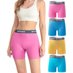 imagewirarpa Womens Boxer Briefs Cotton Underwear Anti Chafing Boy Shorts Panties 55quot Inseam 4 PackLight BlueYellowSky BluePink