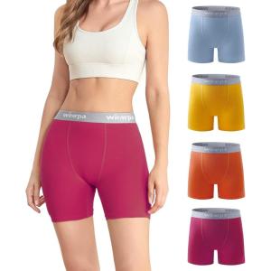 imagewirarpa Womens Boxer Briefs Cotton Underwear Anti Chafing Boy Shorts Panties 55quot Inseam 4 PackPlum RedOrangeYellowAiry Blue