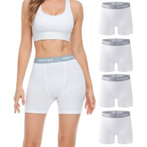 imagewirarpa Womens Boxer Briefs Cotton Underwear Anti Chafing Boy Shorts Panties 55quot Inseam 4 PackWhite