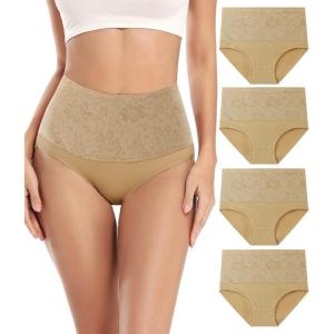 imagewirarpa Womens Cotton Stretch Underwear Briefs Soft Breathable High Waisted Full Coverage Ladies Panties MultipackBeige