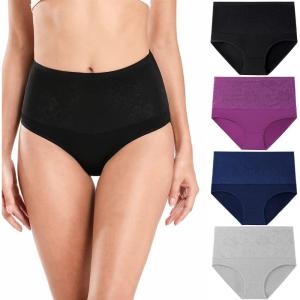 imagewirarpa Womens Cotton Stretch Underwear Briefs Soft Breathable High Waisted Full Coverage Ladies Panties MultipackBlackNavyPurpleGrey