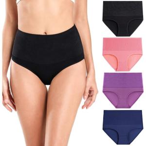 imagewirarpa Womens Cotton Stretch Underwear Briefs Soft Breathable High Waisted Full Coverage Ladies Panties MultipackBlackNavyPurpleShell Pink