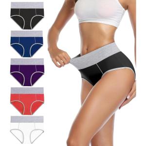 imagewirarpa Womens Cotton Underwear High Waist Stretch Briefs Soft Underpants Ladies Full Coverage Panties 5 PackBlack  Purple  White  Navy  Red